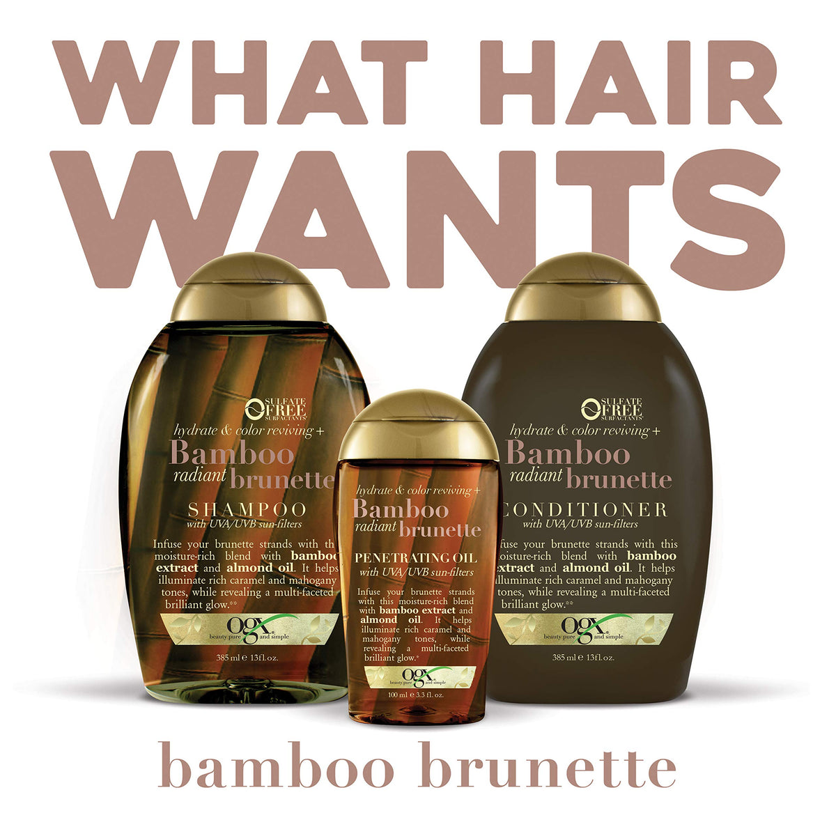 OGX almond oil drop nourishes brunette hair with smoothness and frizz control.