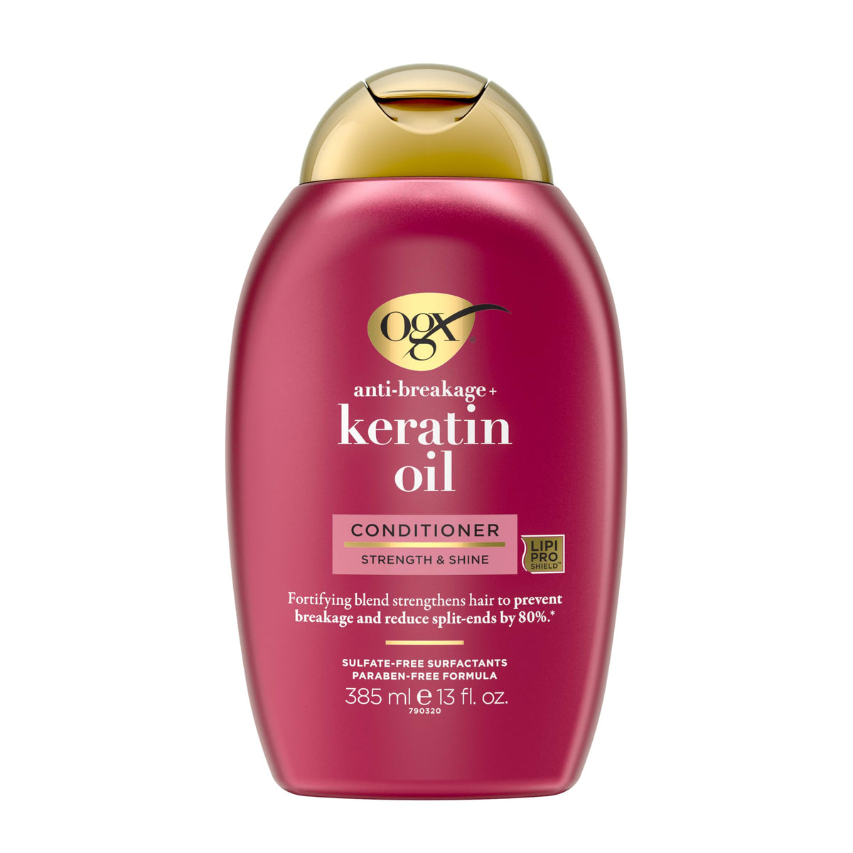 OGX Keratin Oil Conditioner pump close-up for easy daily use