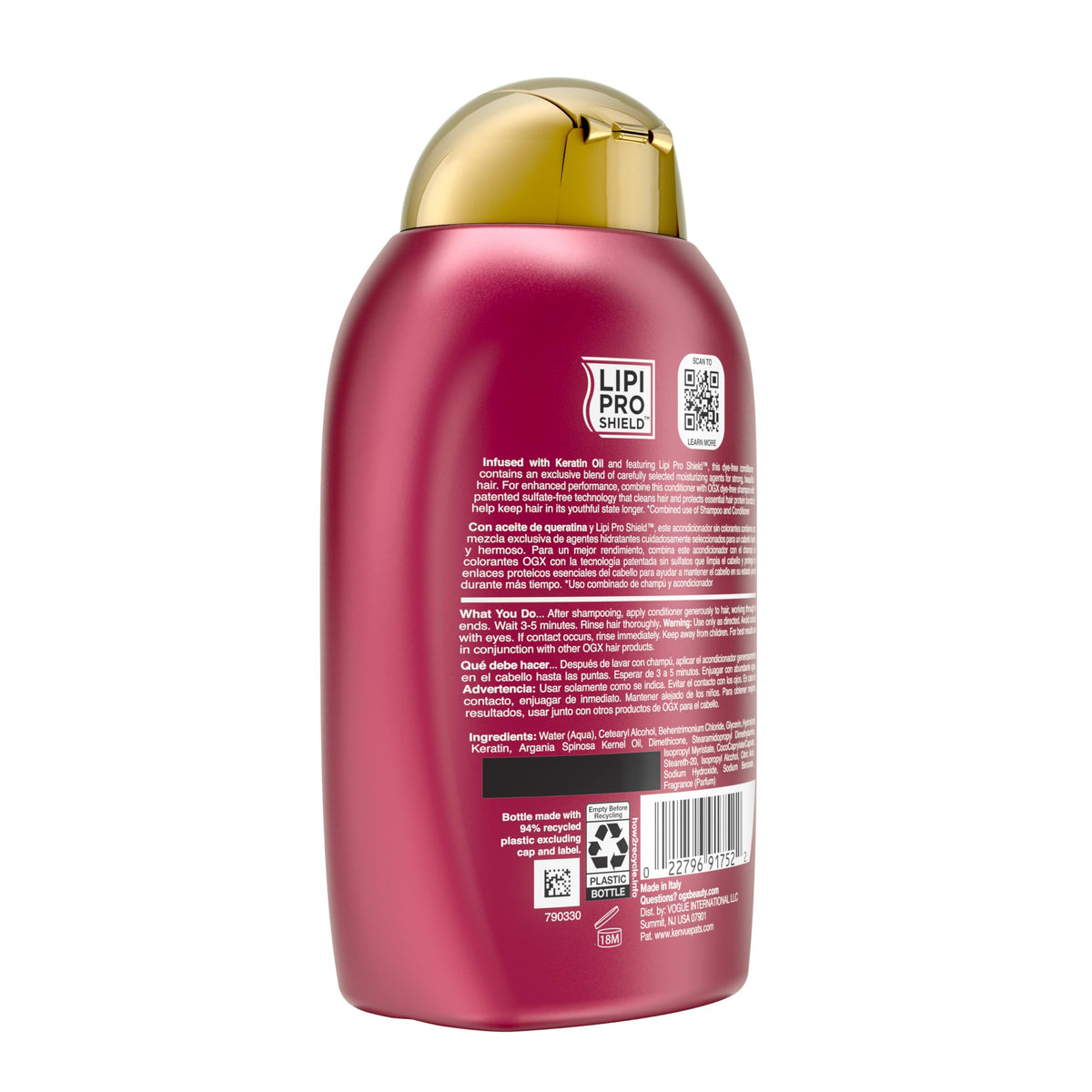 OGX conditioner on bathroom shelf with premium packaging