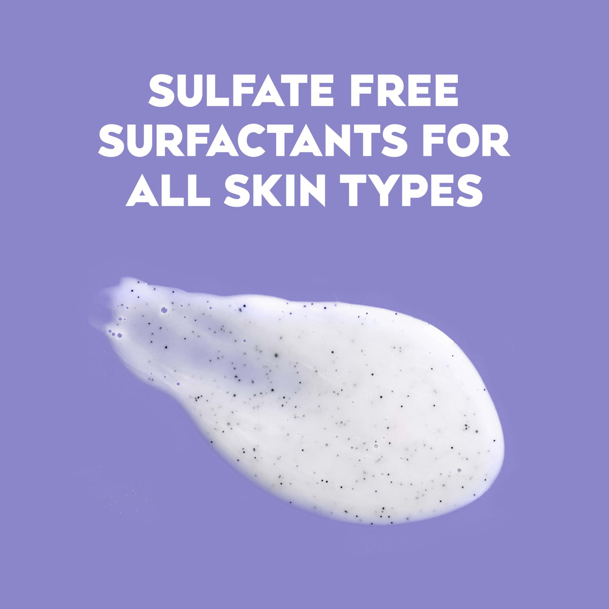 Close up of creamy texture with lavender and amethyst for gentle exfoliation