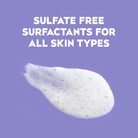 Close up of creamy texture with lavender and amethyst for gentle exfoliation