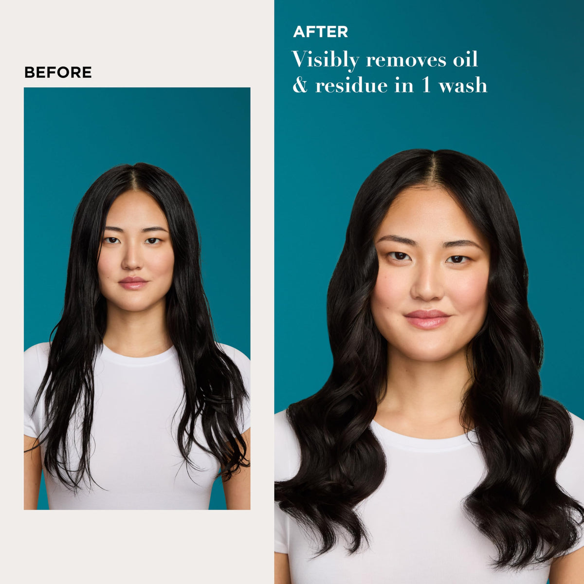 OGX Clarifying Strength Rosemary Mint Conditioner being applied to hair