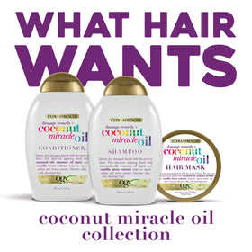 Close-up of OGX Coconut Miracle Oil Hair Mask texture for deep conditioning on coarse hair