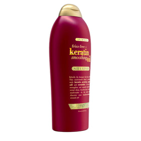 Frizz-tamed strands after wash with OGX Frizz-Free Keratin Shampoo.