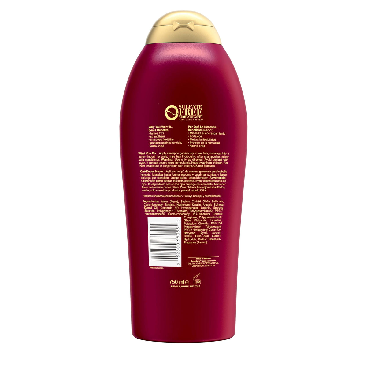 Shower scene showcasing tropical scent from OGX Frizz-Free Keratin Shampoo.