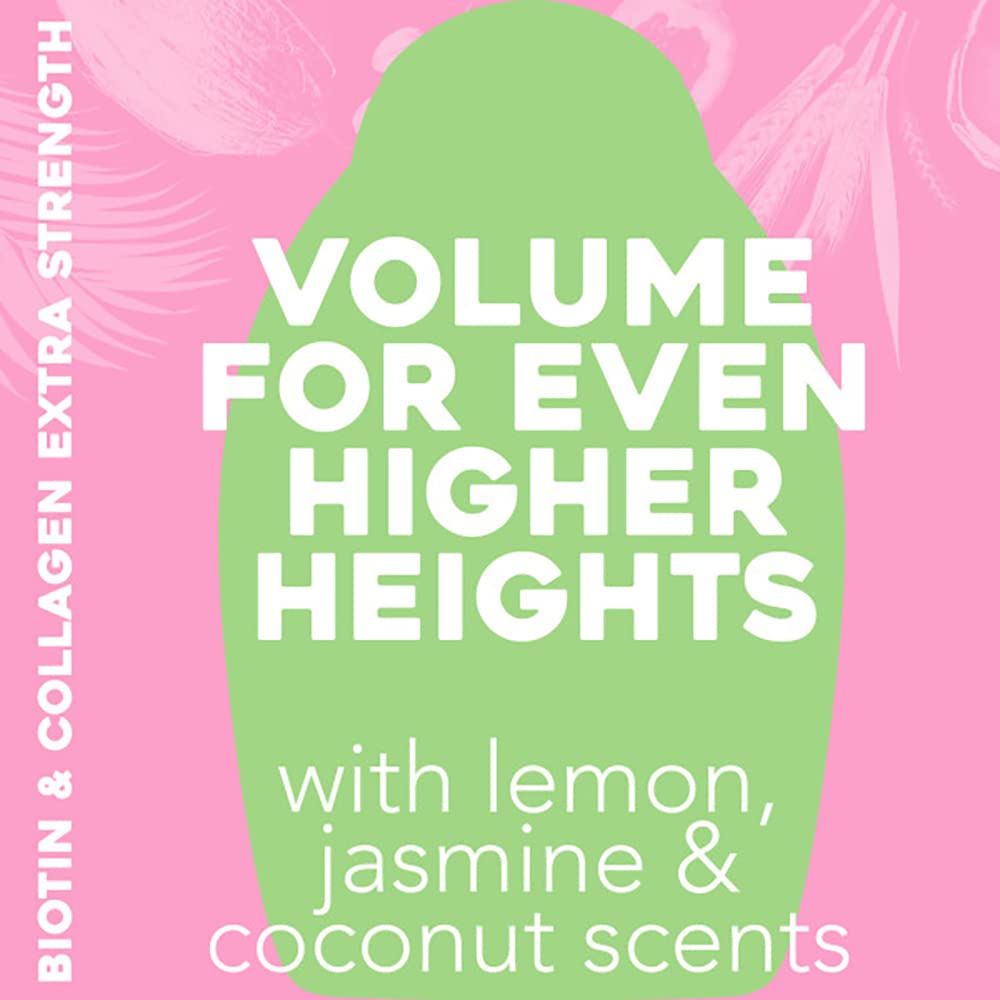 ogx Thick and Full Biotin and Collagen conditioner bottle paired with shampoo for cohesive volume