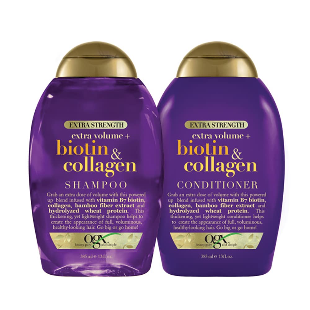 ogx Thick and Full Biotin and Collagen duo display for fuller hair