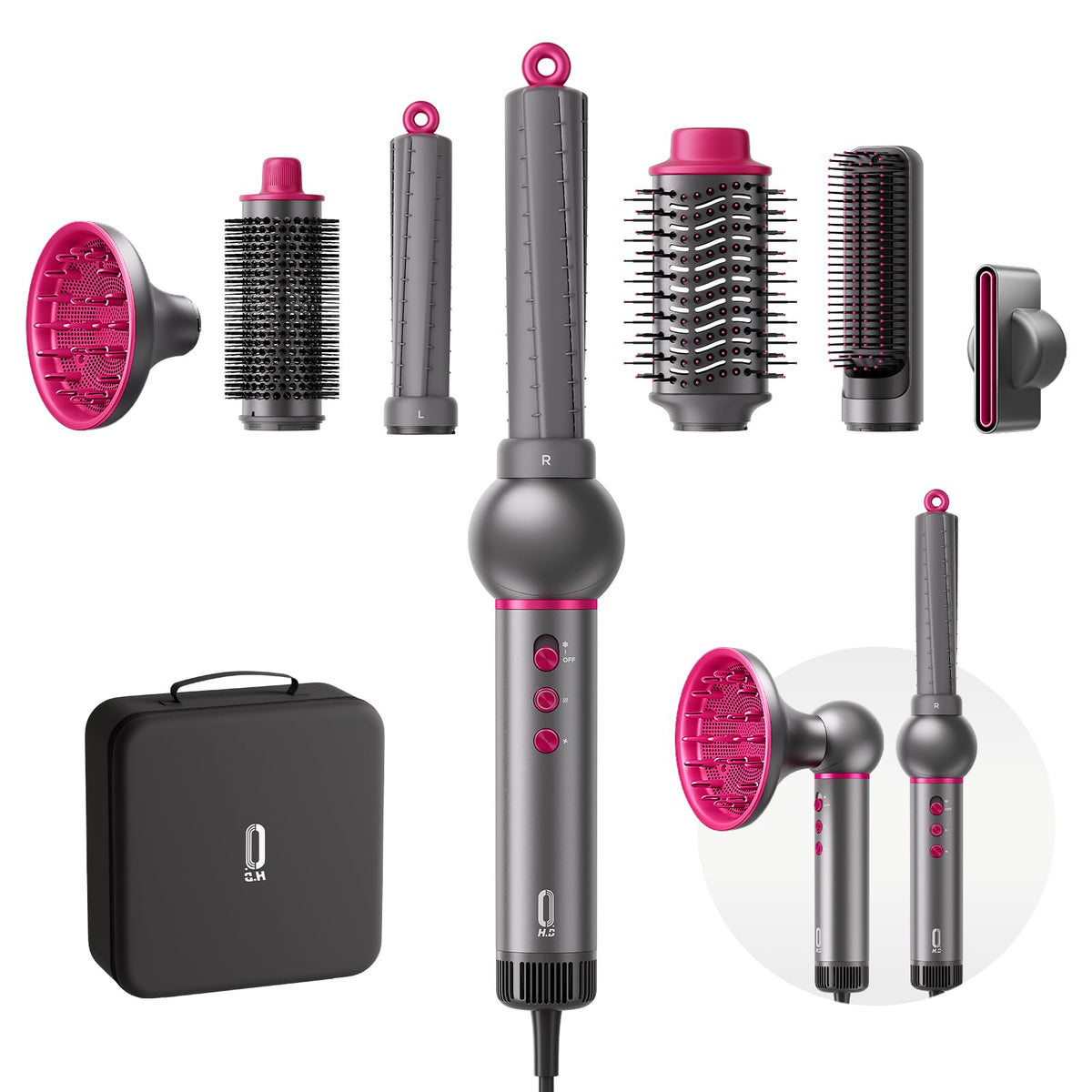 O.H.B 7 in 1 hair styler attachments for versatile styling and fast drying.