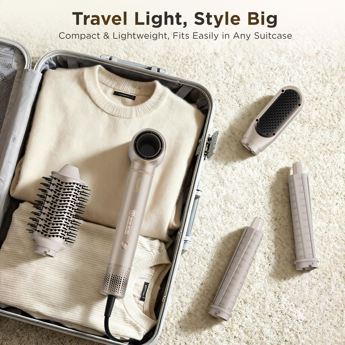 O.H.B Paddle and curlers attachments offer diverse styling options.
