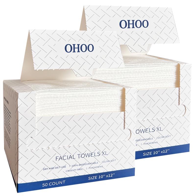 OHOO disposable face towels with a 10x12 large soft texture for gentle cleansing.