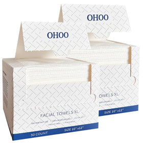 OHOO disposable face towels with a 10x12 large soft texture for gentle cleansing.