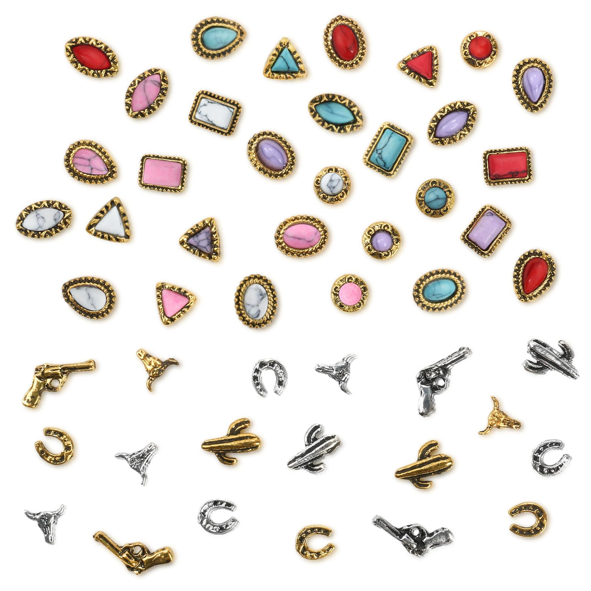 Ohmique Western nail charms turquoise gems 50-piece set for durable nail art
