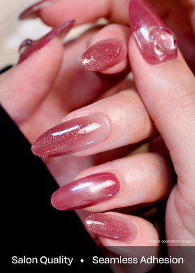 finished ohora manicure on hand with glossy salon like finish