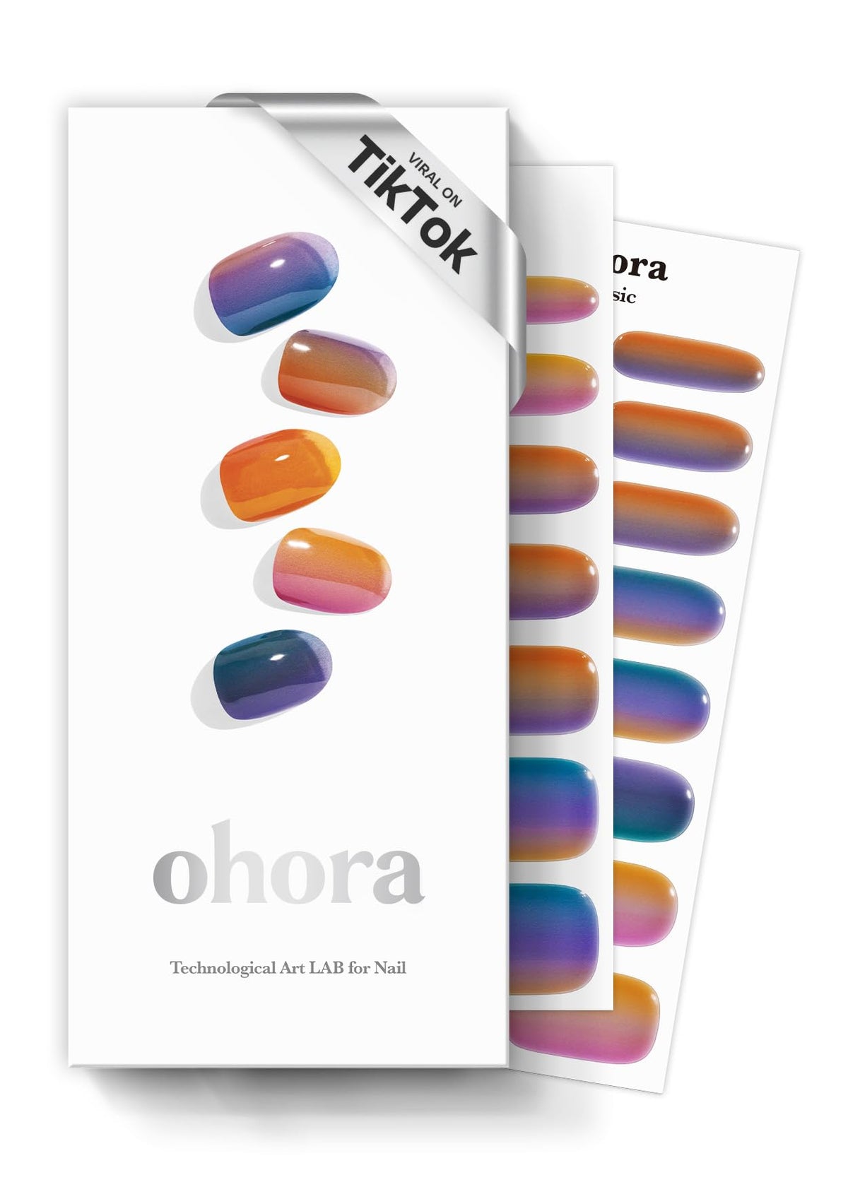 ohora n gradient blue ombre nails close-up with glossy finish