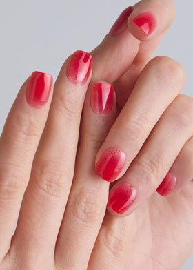 ohora N Jelly Berry wraps on nails closeup demonstrates easy application and precise fit.