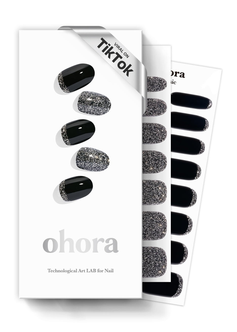 Ohora N Party Night dark glitter nail strips in box for easy home manicure.