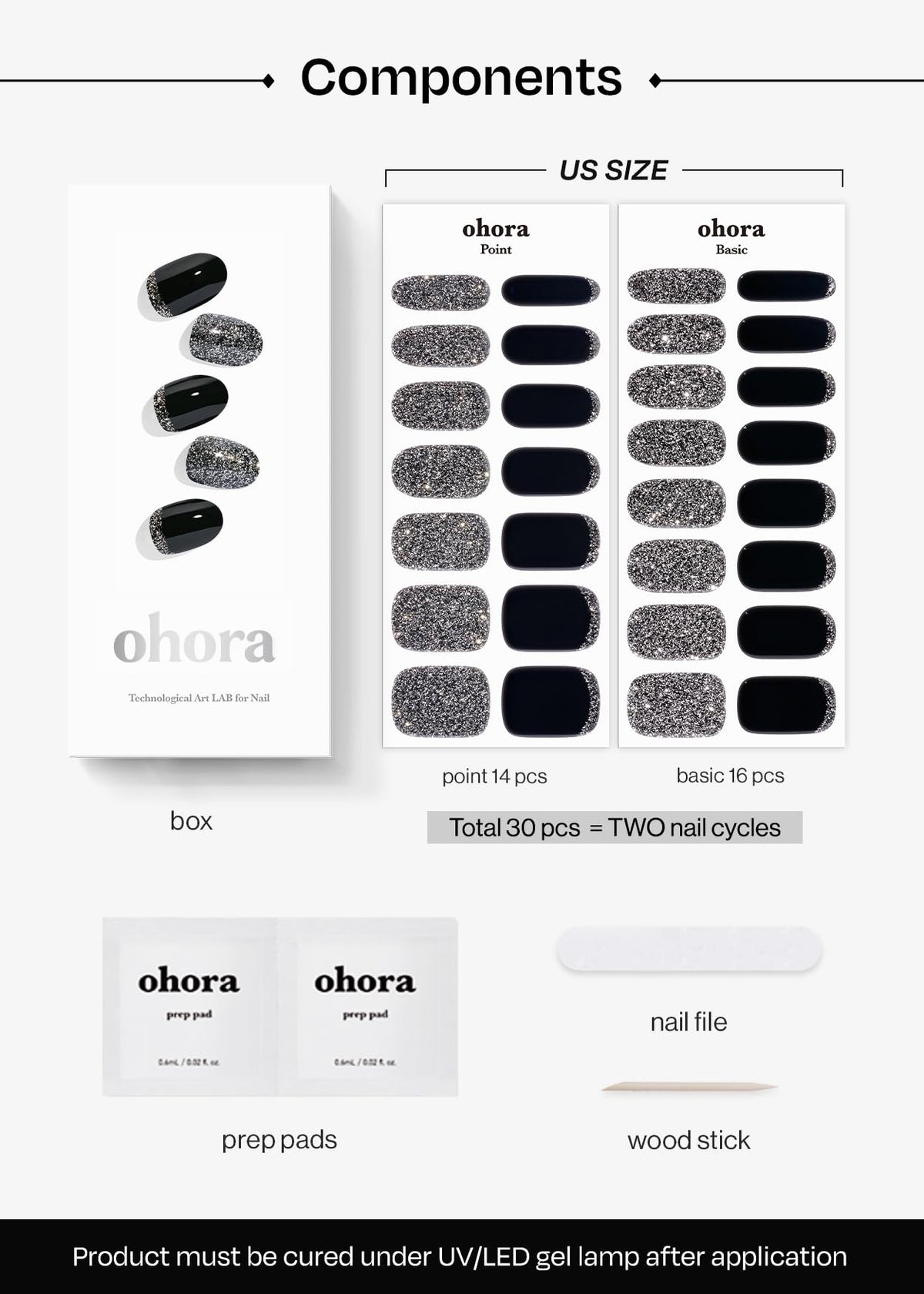 Hand applying Ohora N Party Night strips for fast, glossy nails.