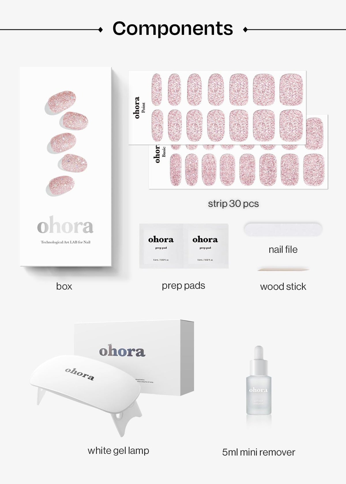 Ohora N Pixie Dust prep pads, file, and stick support quick prep and shaping.