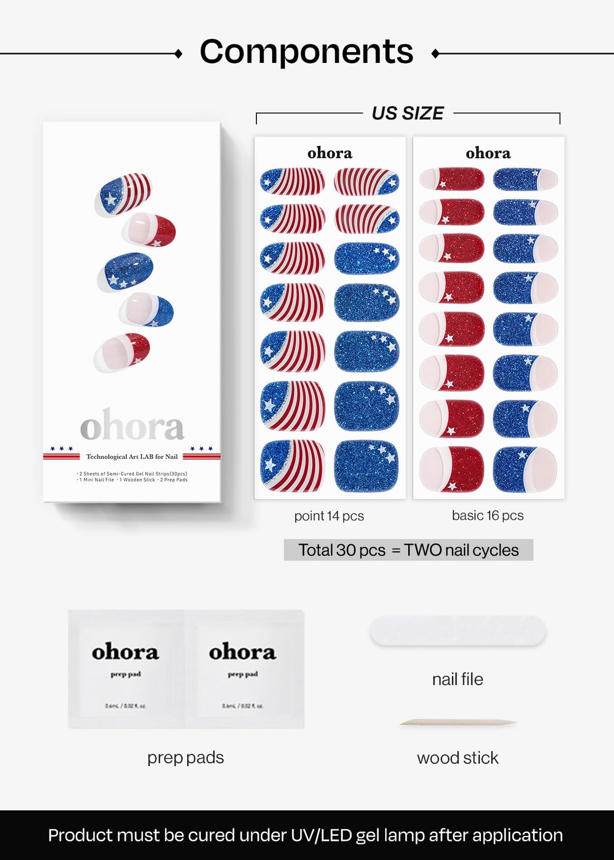 Ohora N-Star Stripes kit includes prep pads, file, and stick.
