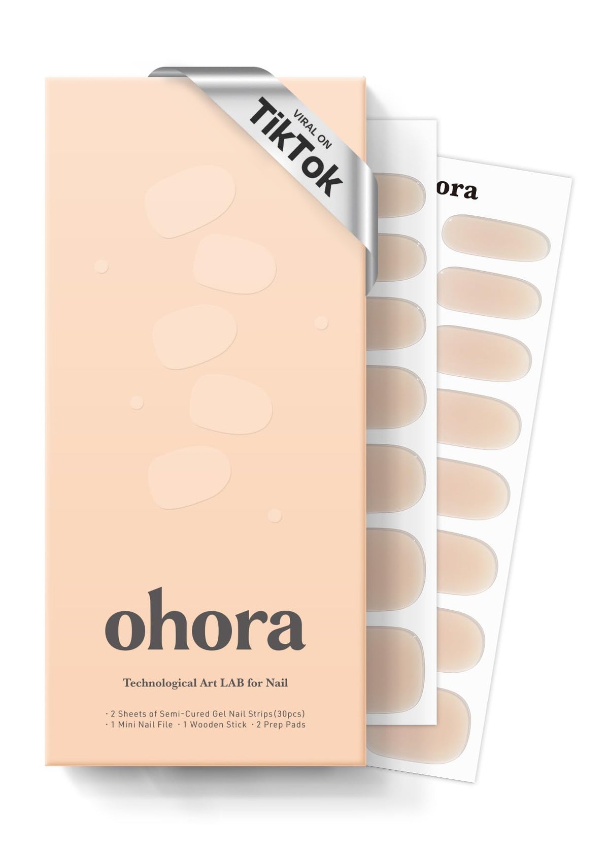 ohora N Bare Milk Tea box shows full gel nail strips kit for at-home manicures