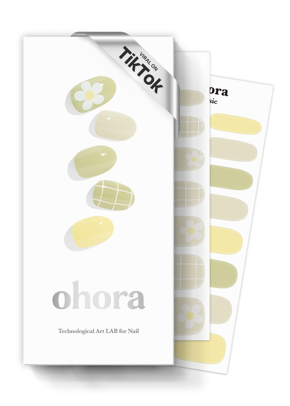 Ohora Olivia green patterned nail wraps applied for a chic weekend look with durable wear.