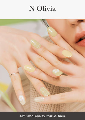 Ohora Olivia green patterned wraps ready-to-wear set for quick salon-quality nails at home.