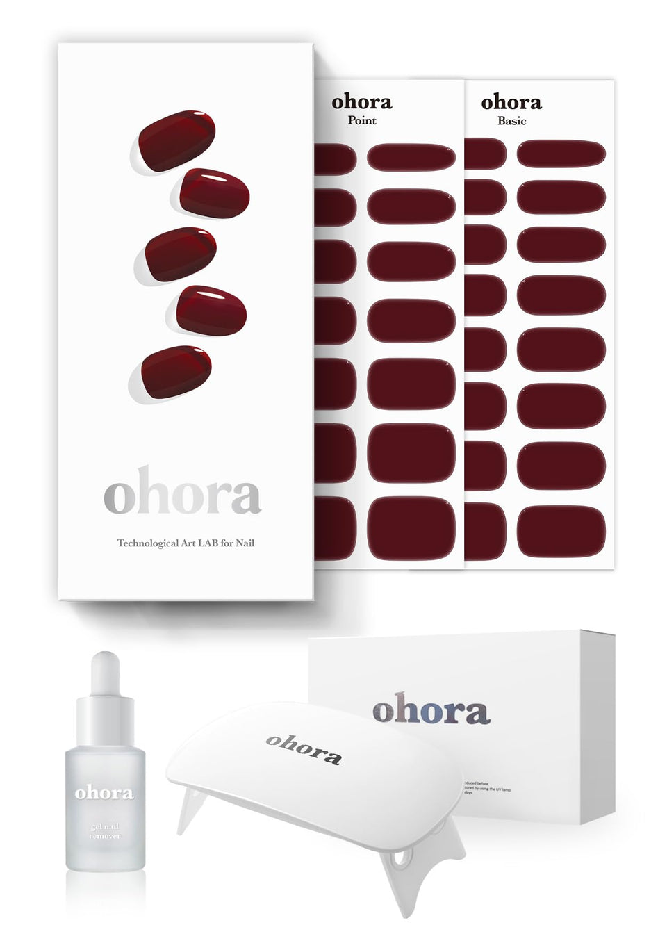 ohora semi-cured gel nail strips Burgundy Starter Kit with lamp for salon-quality shine at home