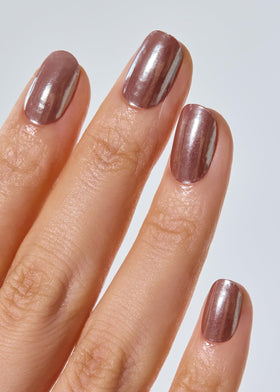 ohora semi cured gel nail strips n chocolate chrome application scene for quick salon-like results
