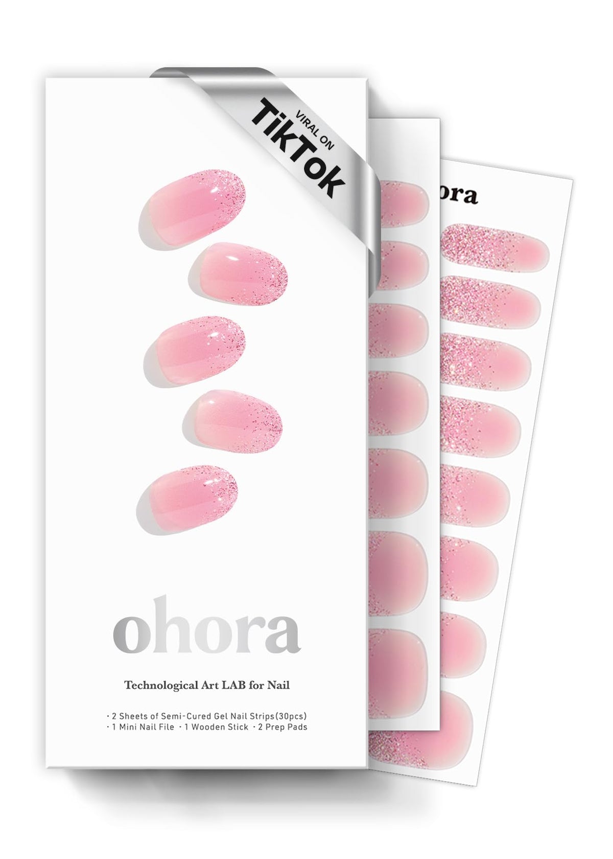 ohora N Fairy Blush semi-cured gel nail strips in a retail pack for quick home manicures.