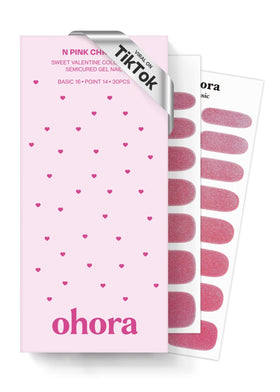Ohora pink chrome semi cured gel nail strips for at-home manicure.