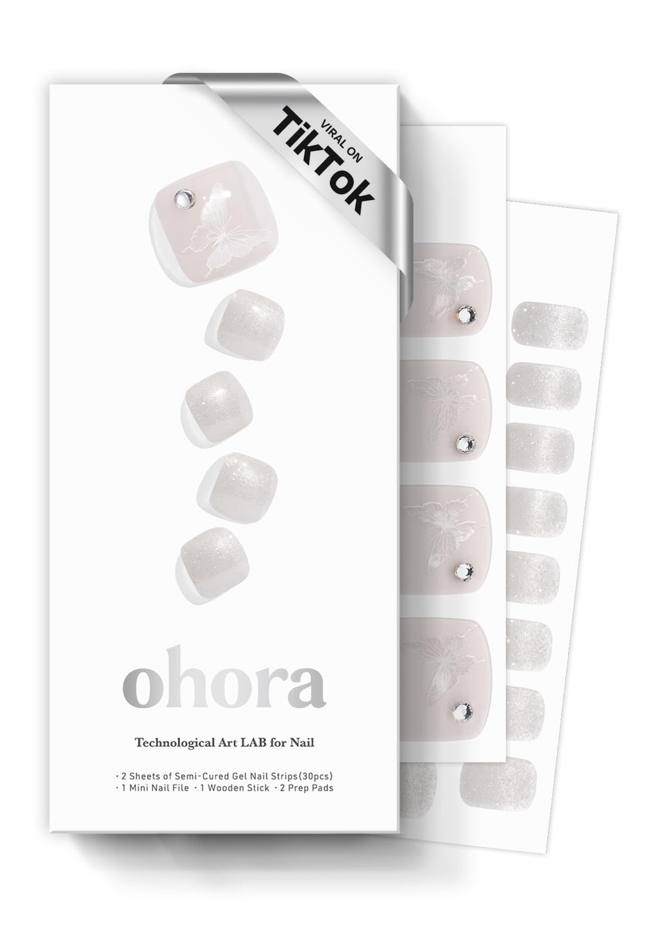 ohora Whisperfly packaging shows full set for home salon-quality nails.