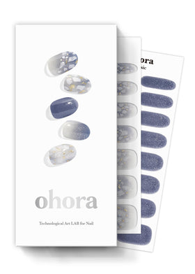 ohora gleam blue semi-cured nail strips pack for a salon-ready home manicure.