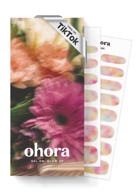 ohora Semi Cured Gel Nail Strips N Floral Fantasy packaging with prep pads for easy at-home manicure