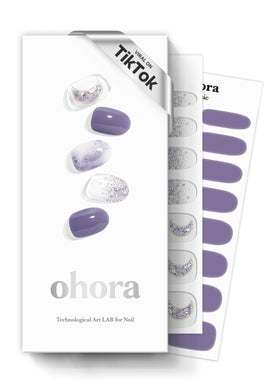 Ohora semi cured nail strips N Goblin Moon purple pattern close-up with vivid design