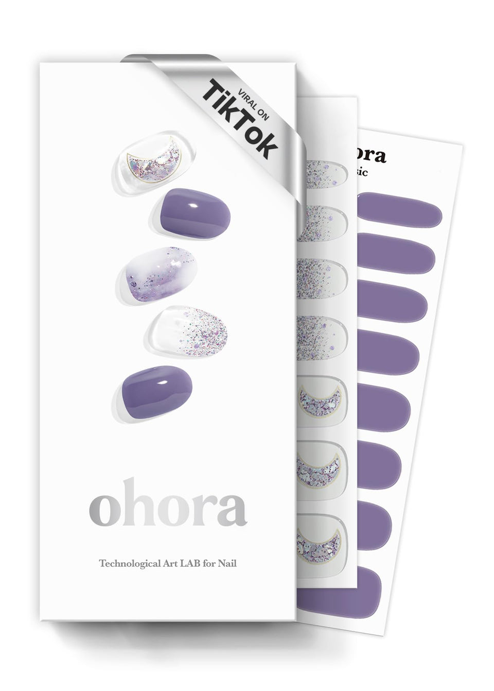 Ohora semi cured nail strips N Goblin Moon purple pattern close-up with vivid design