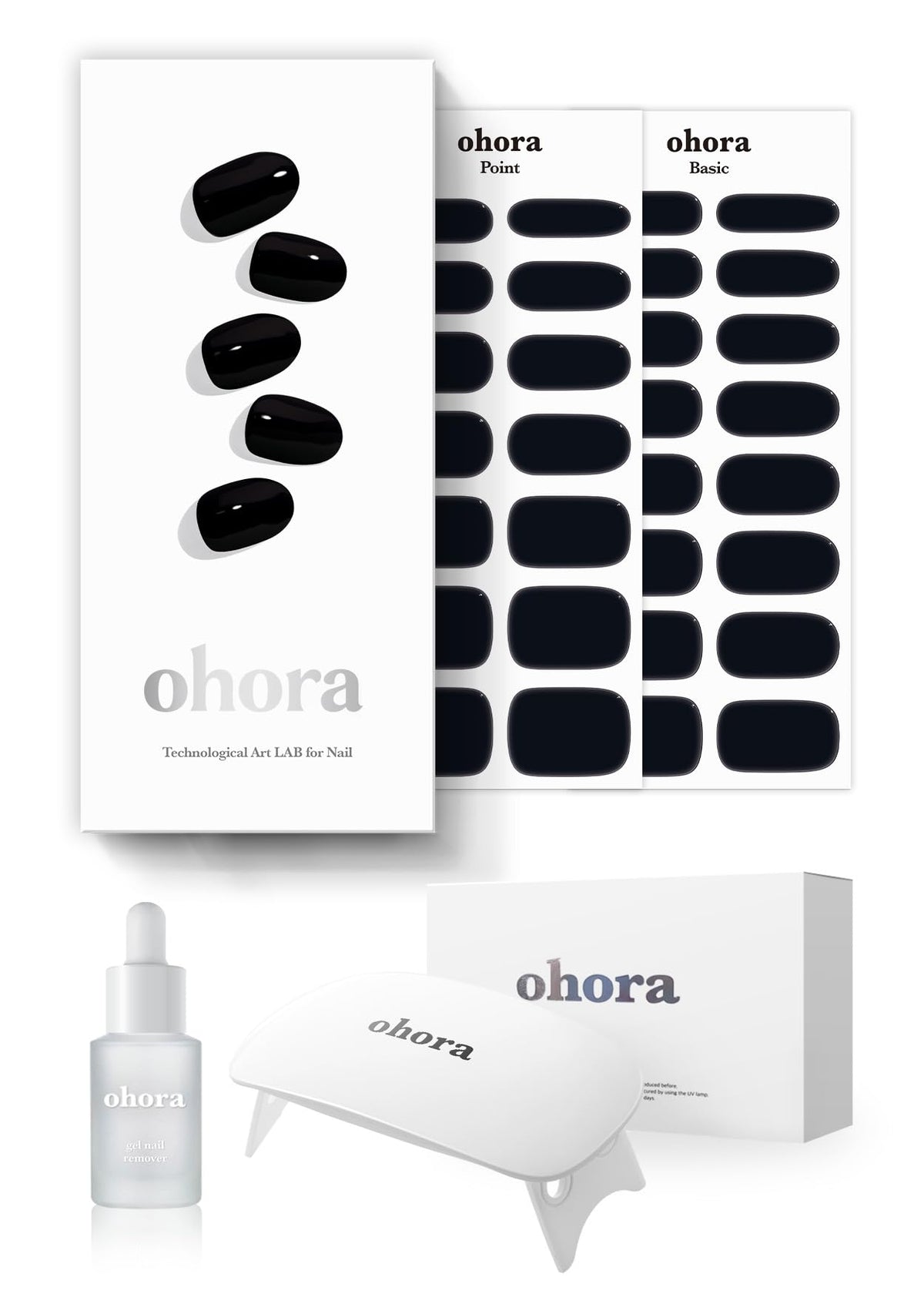 ohora semi-cured nail strips starter kit with full-size lamp for at-home salon-quality mani.