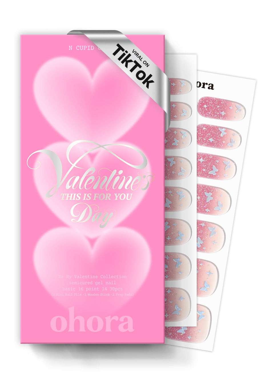 Ohora Semi Cured Nail Wraps N Cupid Glitz box with varied sizes for a flawless fit
