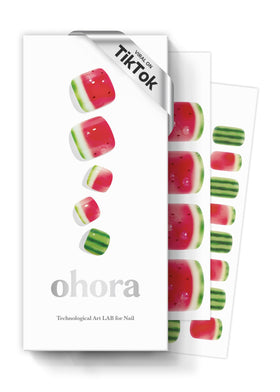 Ohora Watermelon Slice pedi strip on nail shows salon-quality color at home