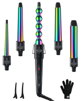 Ohuhu 5-in-1 curling wand set unboxing showing versatile barrels.