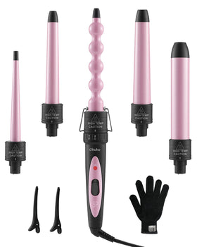 Ohuhu 5-in-1 curling wand set with all barrels for versatile at-home styling.