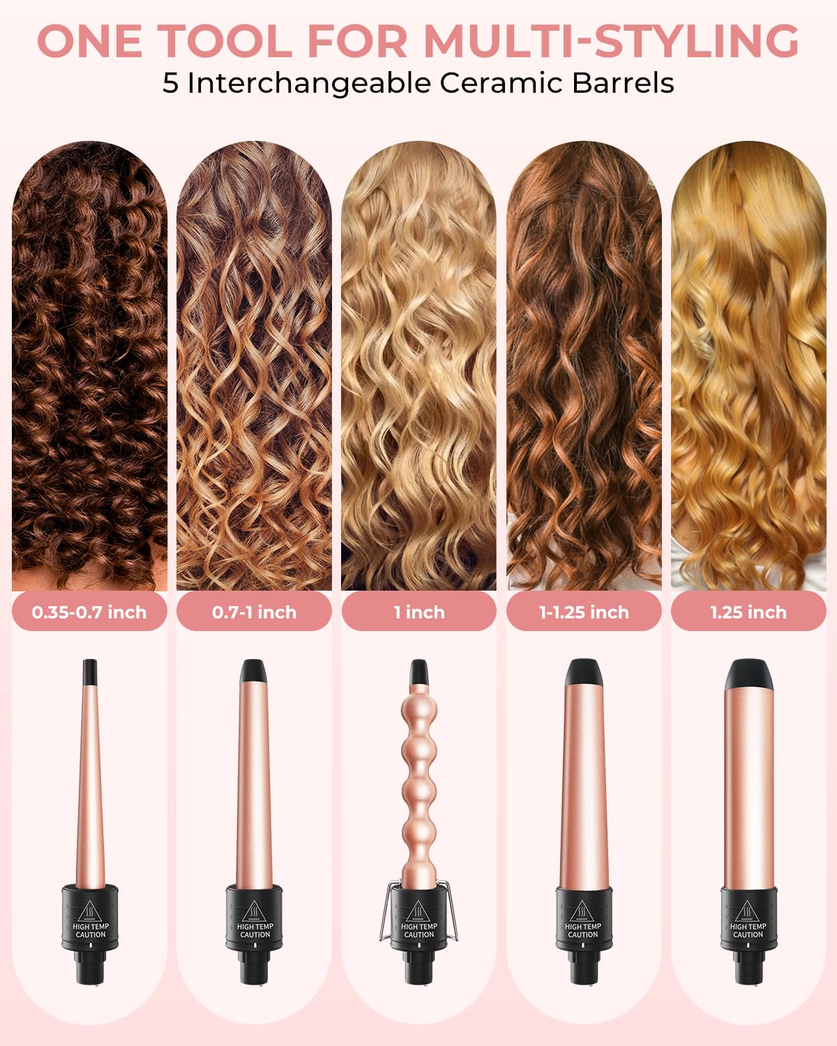 Ohuhu barrels collection 0.35 to 1.25 inch for varied curl sizes.