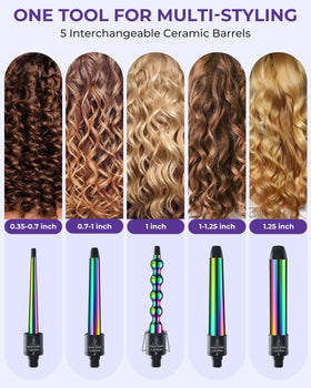 Ohuhu curling wand barrel 0.35-0.7 inch for tight curls and flexibility.