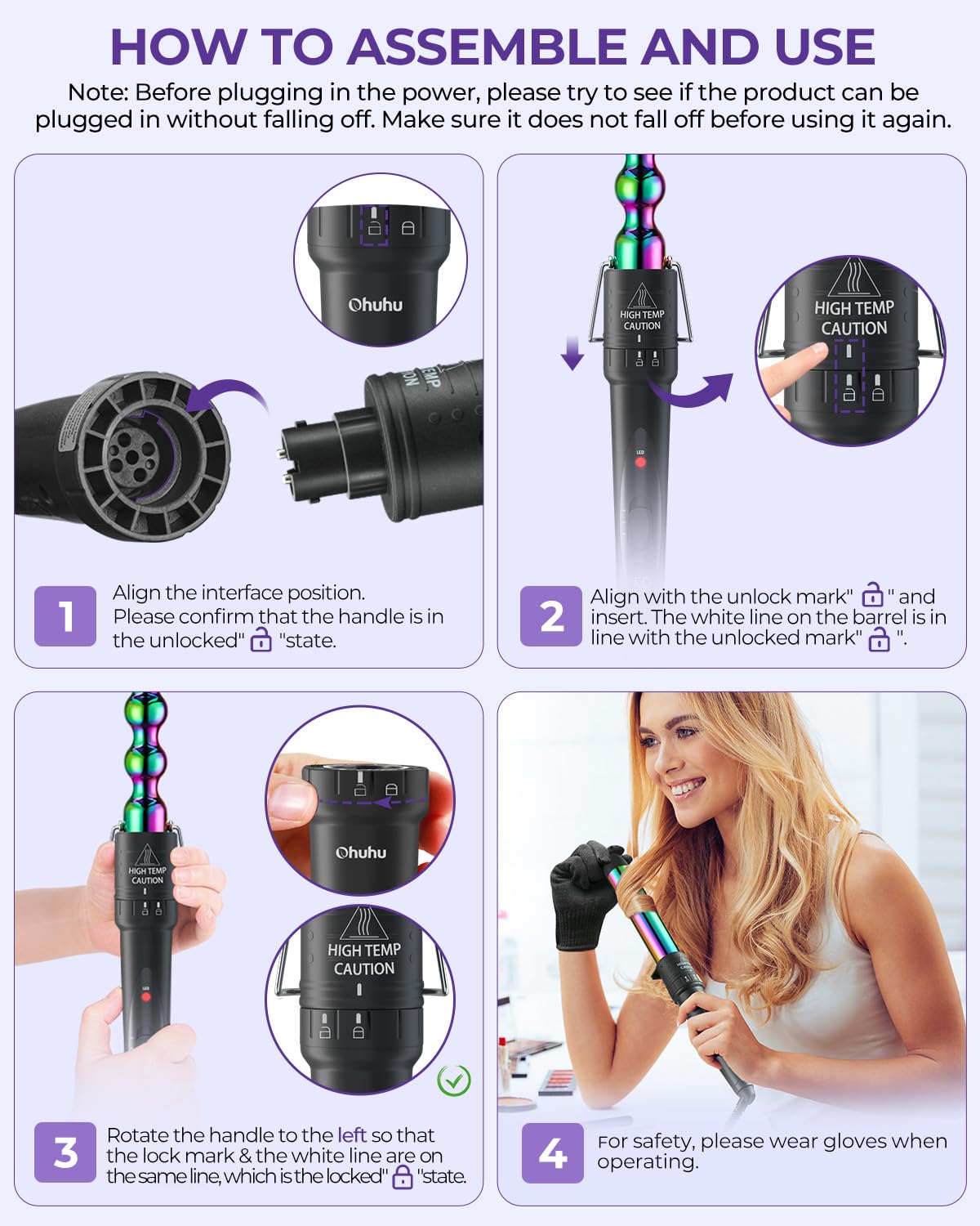 Ohuhu curling wand barrel 0.7-1 inch for medium waves and classic curls.