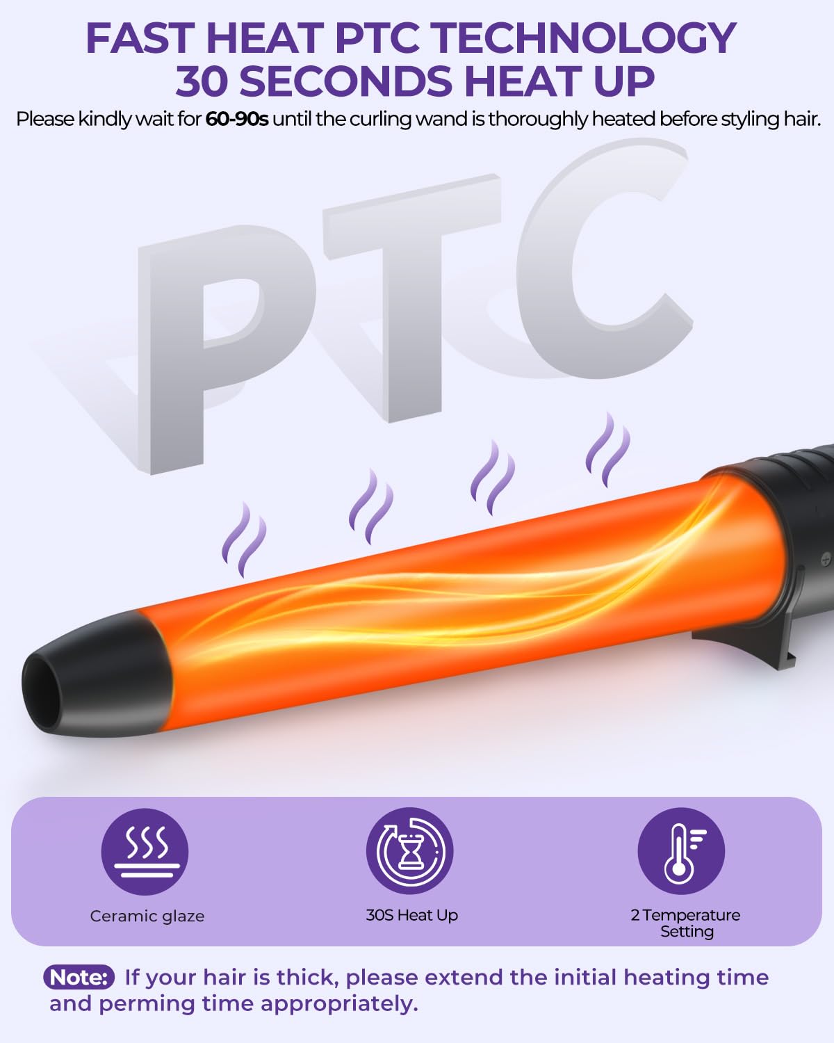 Ohuhu curling wand barrel 1.25 inch for loose, voluminous waves.