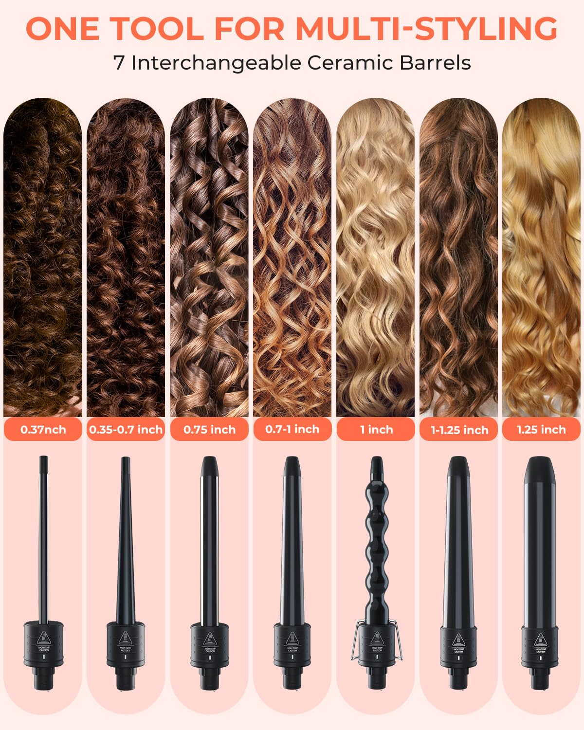 Ohuhu curling wand showing the locking ring for secure barrel attachment.
