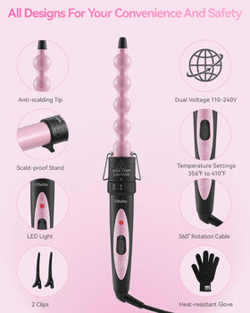Ohuhu ceramic tourmaline technology helps seal moisture for smooth, long-lasting curls.