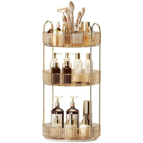 Oifecsie 360° rotation makeup organizer enabling quick access to cosmetics.
