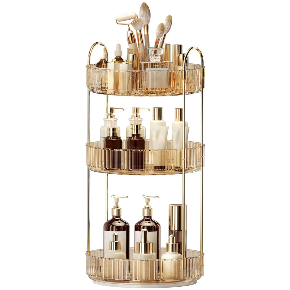 Oifecsie 360° rotation makeup organizer enabling quick access to cosmetics.