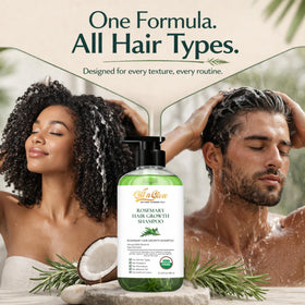 OilnGlow rosemary shampoo box with seal, travel-friendly packaging.