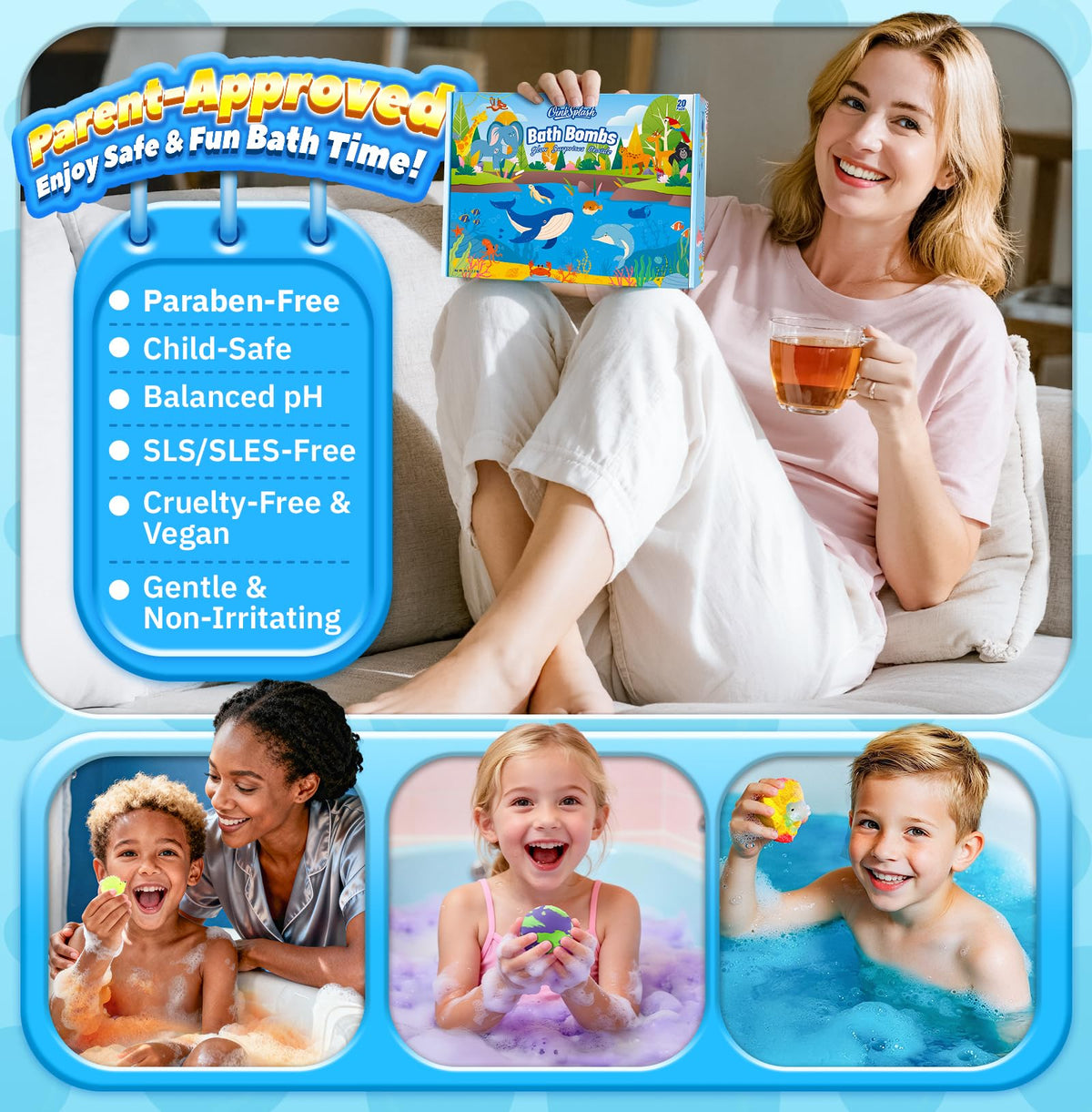 OinkSplash cotton candy scent bath bomb creates a cheerful bath atmosphere.